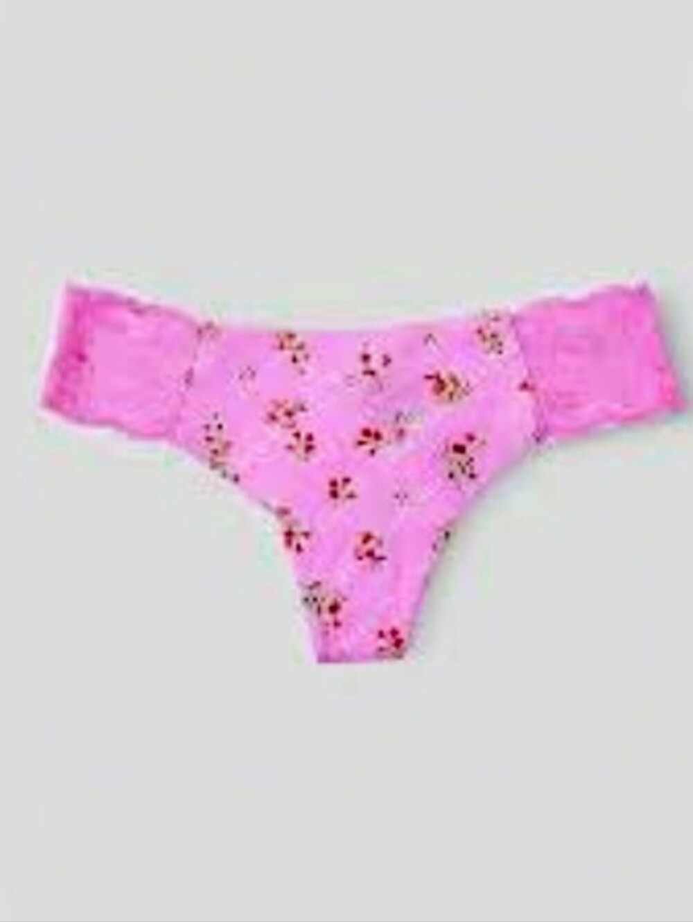 Victoria Secret PINK Bright Pink No Show Floral Lace-Trim Thong